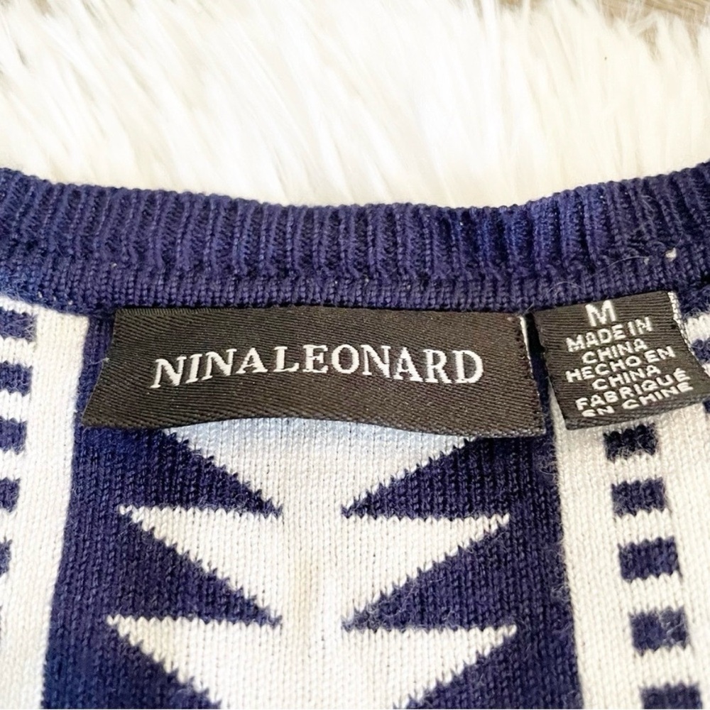 Nina Leonard Geometric Fit & Flare Sweater Dress Medium 3/4 Sleeve Fall Winter - Picture 3 of 8